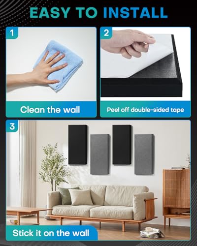 4Pack Fiberglass Acoustic Panels, Self Adhesive Sound Proof Foam Panels for Walls, Sound Dampening Panels for Studios, Office, Home Theater Soundproofing Absorbing Noise Reducing, 23.6x11.8x2.5" Black