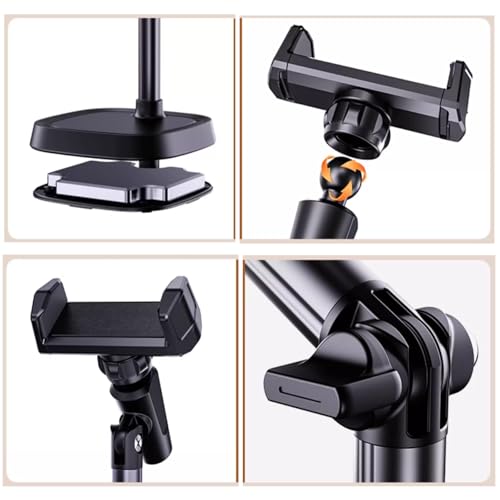 Adjustable Height Phone Stand for Desk, Angle Adjustable Desktop Phone Holder with 360°Rotation Ball-Head,Weighted Base and Aluminum Alloy Support Rod for Phone 4”-7” - color: T10White
