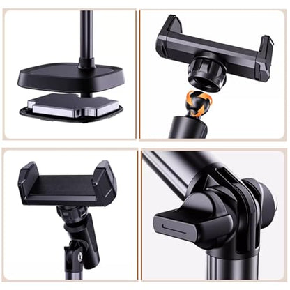 Adjustable Height Phone Stand for Desk, Angle Adjustable Desktop Phone Holder with 360°Rotation Ball-Head,Weighted Base and Aluminum Alloy Support Rod for Phone 4”-7” - color: T10White