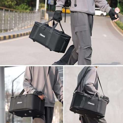 ULANZI Carrying Bag with Movable Foam Padded for Studio Light, Light Stands, Mini Softboxes, Durable Oxford Cloth Transit Bag Travel Case with Shoulder Strap & Handle, 17.13'' x 10.83'' x 8.27'',OM-01