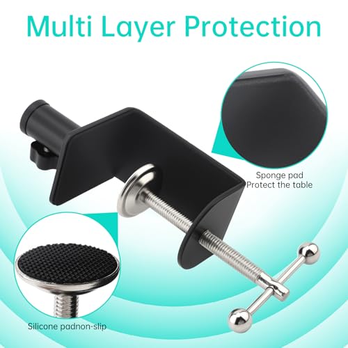 Heavy Duty Metal Desk Clamp,Upgrad C-Clamp Mount for Mic Boom Arm Desk Lamp | 12mm mounting hole. Rubber-lined jaws prevent wear.Fits max 58mm Desk. Quick knob adjustment. For mic arms/phone stands/lamps - color: Black