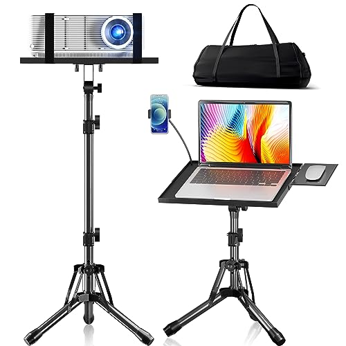 KOOV Projector Stand Adjustable Height 20" to 61", Foldable Projector Tripod Stand with Mouse Tray & Phone Holder, Portable Laptop Floor Stand for Office Home Stage Studio DJ Racks Podium Stand - size: 20-61inch