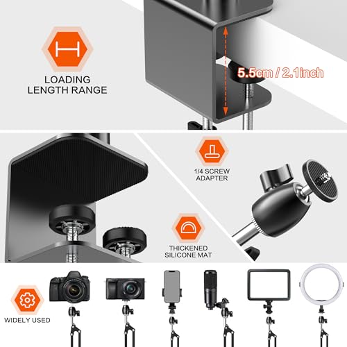 Taisioner Overhead Camera Mount Phone Holder for TikTok Live Streaming Desk Stand Flexible Camera Arm Tabletop Mount Phone Clamp for DSLR Camera/Webcam/Microphone/Lights