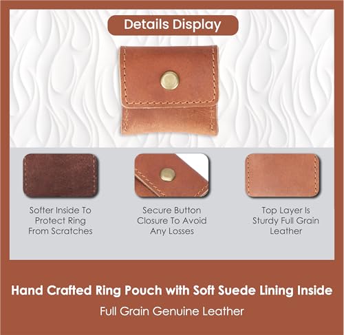 Leather Ring Pouch, Leather Jewelry Holder, Wedding Case for Men and Women - Full Grain Pouch for Engagement Handcrafted Bridal Jewellery Storage, Guitar Picks Camera SD Card Holder- Tan - color: Tan