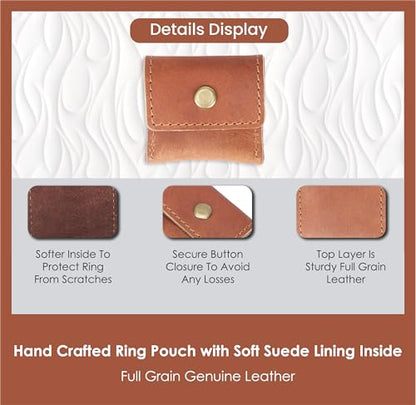 Leather Ring Pouch, Leather Jewelry Holder, Wedding Case for Men and Women - Full Grain Pouch for Engagement Handcrafted Bridal Jewellery Storage, Guitar Picks Camera SD Card Holder- Tan - color: Tan