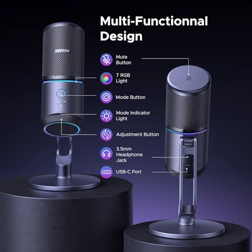 UGREEN Microphone for PC, USB Mic with RGB Lights, Mute Button, 24bit/96kHz, Cardioid Polar Pattern, Volume Control, Condenser Microphone for Streaming, Gaming, Podcasting, Recording, Laptop, PS5