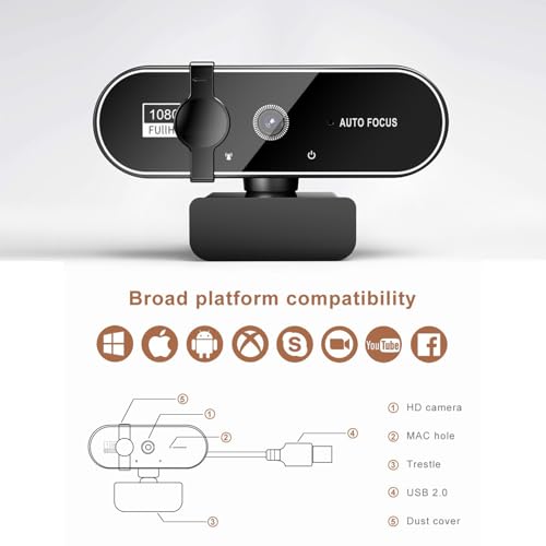 4K Webcam for PC with Microphone & Noise Cancellation, Auto Focus + 99° Wide FOV, 180° Bendable Mount, Privacy Shield, Plug-and-Play USB Cam Ideal for Smooth Online Class & Video Conference Chats