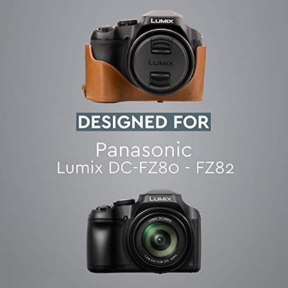 MegaGear Panasonic Lumix DC-FZ80, FZ82 Ever Ready Leather Camera Case and Strap, with Battery Access - Light Brown - MG1225 - color: Light Brown