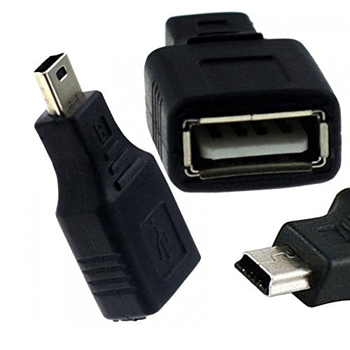 2 Pack USB 2.0 Type A to Mini USB 5-Pin Type B Female/Male Adapter - Black