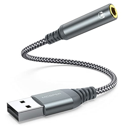 USB to 3.5mm Jack Audio Adapter,External Sound Card USB-A to Audio Jack Adapter with Aux Stereo Converter Compatible with Headset,PC Windows,Laptop Mac, Desktops, Linux, PS4 and More Device (Grey) - size: 1 Pack