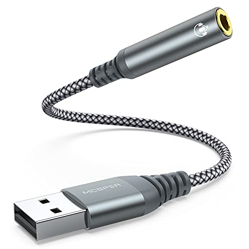 USB to 3.5mm Jack Audio Adapter,External Sound Card USB-A to Audio Jack Adapter with Aux Stereo Converter Compatible with Headset,PC Windows,Laptop Mac, Desktops, Linux, PS4 and More Device (Grey) - size: 1 Pack