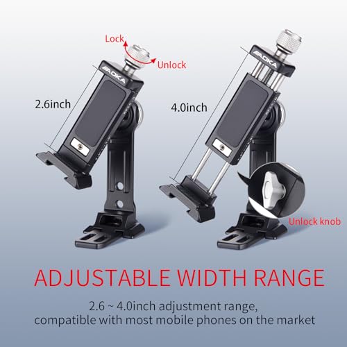 AOKA Metal Phone Tripod Mount, Arca Compatible Base with Cold Shoe, 360° Swivel and 180° Tilt Adjustment, Includes Multiple 1/4 Bolt Expansion Ports, Compatible with iPhone 17 Pro Max Galaxy S25 Ultra