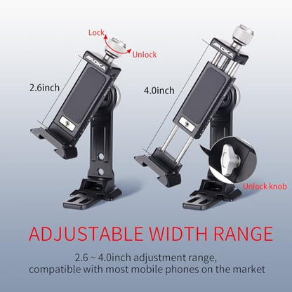 AOKA Metal Phone Tripod Mount, Arca Compatible Base with Cold Shoe, 360° Swivel and 180° Tilt Adjustment, Includes Multiple 1/4 Bolt Expansion Ports, Compatible with iPhone 17 Pro Max Galaxy S25 Ultra