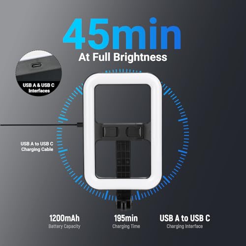 NEEWER Basics 10W Selfie Light with Tripod Stand, 1200mAh LED Square Ring Lighting, 72" Selfie Stick Phone Holder Compatible with iPhone, CRI90 3 Modes Remote for Travel Vlog Video Recording, NL100B