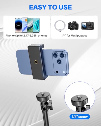 67" Phone Tripod, MIIASI Extendable Tripod for iPhone, Selfie Stick with Remote and Phone Holder, Compatible with iPhone/Android/Camera, Light Stand - color: Black