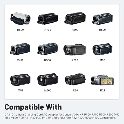 Replacement CA-110 USB Power Cable Charging Cord Adapter Compatible with Canon VIXIA HF R800 R700 R500 R600 R20 R26 R30 R32 R40 R42 R50 R52 R60 R62 R200 R300 R400 M50 M52 M500 Cameras and More