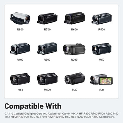 Replacement CA-110 USB Power Cable Charging Cord Adapter Compatible with Canon VIXIA HF R800 R700 R500 R600 R20 R26 R30 R32 R40 R42 R50 R52 R60 R62 R200 R300 R400 M50 M52 M500 Cameras and More