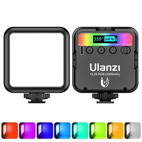 ULANZI VL49 RGB Video Lights, LED Camera Light 360° Full Color Portable Photography Lighting w 3 Cold Shoe, 2000mAh Rechargeable CRI 95+ 2500-9000K Dimmable Panel Lamp Support Magnetic Attraction - color: Black, size: VL49 RGB