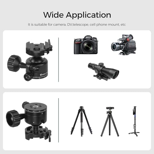 FANAUE Low Profile Tripod Ball Head 40mm Tripod Head 360 Panorama Ball Head Mount for Tripod, Monopod, DSLR, Camcorder, Compatible with Arca Quick Release Plate Max Load 22lbs