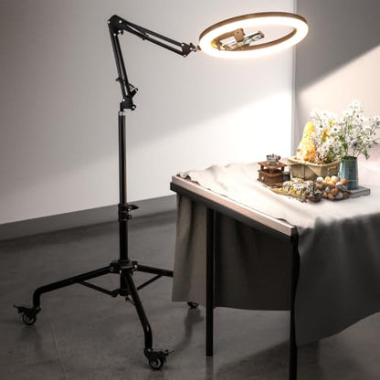 UBeesize Pro LED Ring Light Tripod with Phone Holder & Casters, Adjustable Overhead Phone/Camera Mount for iPhone, Video Recording, Live Streaming, Cooking (Mobile Stand with Light & Tripod) - style: Mobile Base