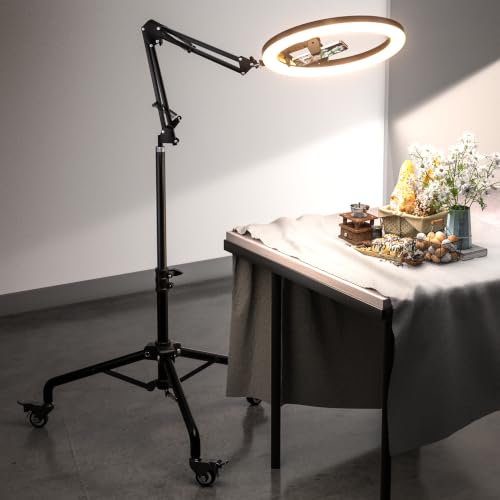 UBeesize Pro LED Ring Light Tripod with Phone Holder & Casters, Adjustable Overhead Phone/Camera Mount for iPhone, Video Recording, Live Streaming, Cooking (Mobile Stand with Light & Tripod) - style: Mobile Base
