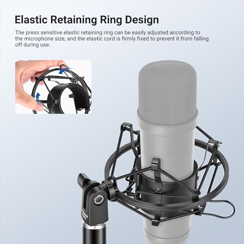 NEEWER Microphone Shock Mount, Mic Holder for Stand & Boom Arm with Elastic Ropes & 3/8" to 5/8" Screw Adapter, Fits Mics of 2.4" to 2.6" (60 to 65mm) Diameter, MS043 - style: MS043
