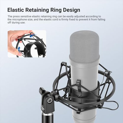 NEEWER Microphone Shock Mount, Mic Holder for Stand & Boom Arm with Elastic Ropes & 3/8" to 5/8" Screw Adapter, Fits Mics of 2.4" to 2.6" (60 to 65mm) Diameter, MS043 - style: MS043