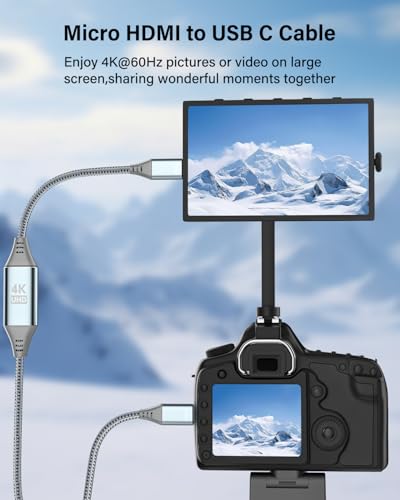 RUIZHI 4K Micro HDMI to USB-C Cable 10FT 4K 60Hz & 18Gbps - Nylon Braided Adapter with Aluminum Connectors for Micro HDMI Source to USB-C Display, MacBook/iPad Pro Mirroring (Office & Home Streaming) - size: 10FT
