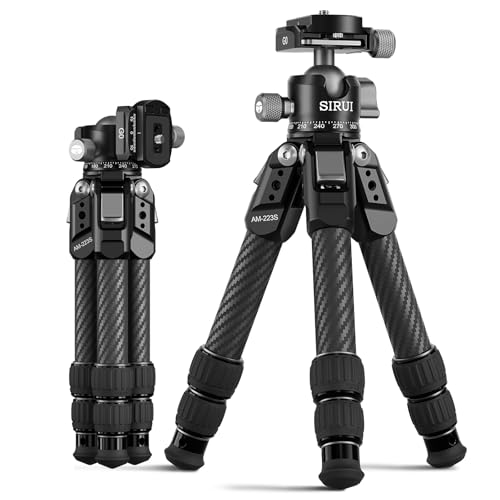 SIRUI AM-223S+G0 Carbon Fiber Desktop Tripod – Ultra-Light 1.7lbs, Max Height 16.7", 360° Panoramic Ball Head, Heavy-Duty Support to 33.07lb for DSLR & Mirrorless Cameras - style: Ball Head Tripod