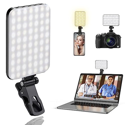 ALTSON 60 LED Portable Selfie Light Video Conference Lighting with Clip & Camera Tripod Adapter Rechargeable 2200mAh CRI 97+, 3 Light Modes for Phone iPhone Webcam Laptop Photo Makeup - color: Black