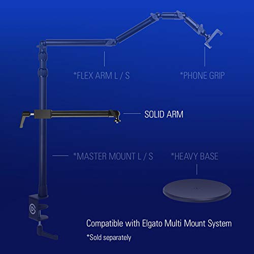 Elgato Solid Arm, Holding Arm with Padded Clamp | Clamps horizontally onto Master Mount, Ball head with 1/4-inch screw, Steel and hard composite build - style: Solid Arm