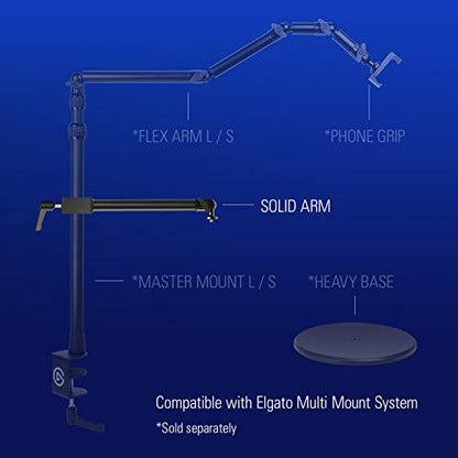 Elgato Solid Arm, Holding Arm with Padded Clamp | Clamps horizontally onto Master Mount, Ball head with 1/4-inch screw, Steel and hard composite build - style: Solid Arm