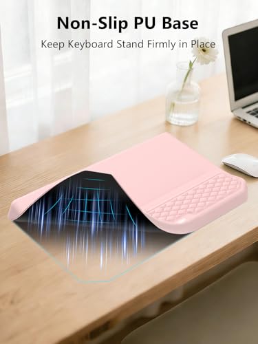 2-in-1 Ergonomic Keyboard Stand with Wrist Rest, Comfy Keyboard Riser Holder with Massage Design, Pink - color: Light Pink