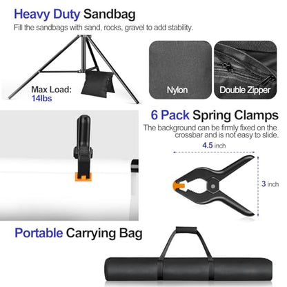 EMART 10x9.2FT Backdrop Stand, Photo Video Studio Adjustable&Lockable Heavy Duty Background Support System Kit with 6 Backdrop Clamps, 2 Sandbag and Carry Bag for Photography, Parties, Wedding, Video - size: 9.2x10ft