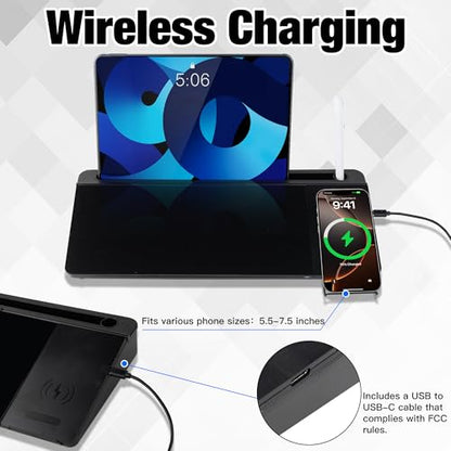Glass Desktop Whiteboard with Wireless Charger & Storage, Desk Dry Erase Note Memo Board, Compact Desk Organizer for Desk, Home, Study, Office, Back to School Supplies, Black, 2026 - color: Black Wireless Charger