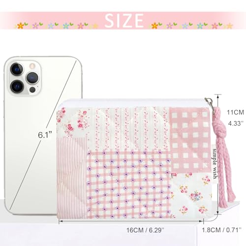 Cotton Quilted Floral Coin Purse Digital Camera Pouch with Cute Prints Zipper for Women Girls (PINK PATCH) - color: PINK PATCH
