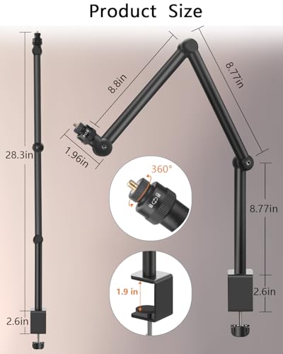 HEMMOTOP Magic Arm Desk Mount/Clamp, 28" Adjustable Camera Arm for iPad, Overhead iPhone Mount, for Yeti Snowball Microphone, Light, Webcam, Action Camera AS05