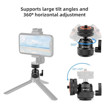 Mini Ball Head, Tripod Head with 1/4" hot Shoe, 360° Rotatable Ball Heads Camera Mount Adapter, Max Load 5.5lb 360° Swivel Tripod Ball Head, for DSLR Cameras, Tripods, Monopods, Camcorders