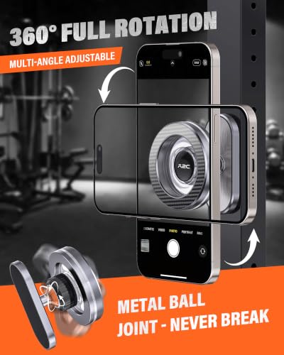 APPS2Car Magnetic Phone Holder for Gym, Alloy Base & Ball Joint, Attach to Metal Surfaces, Dual Magnet Phone Mount for MagSafe iPhone 12-17 Series, Grey - color: Grey
