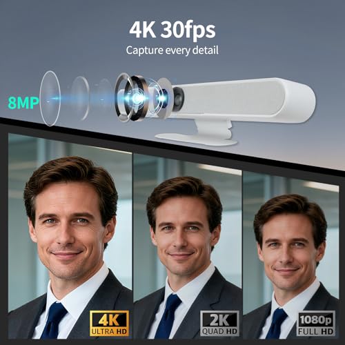 4K USB Video Conference System, 120°Wide Angle Camera, 6x Noise-reducing Mics, 2x 10W Hi-fi Speaker for Small & Medium Conference Rooms, Auto Framing & Tracking for PC Meetings, Microsoft Teams & Zoom
