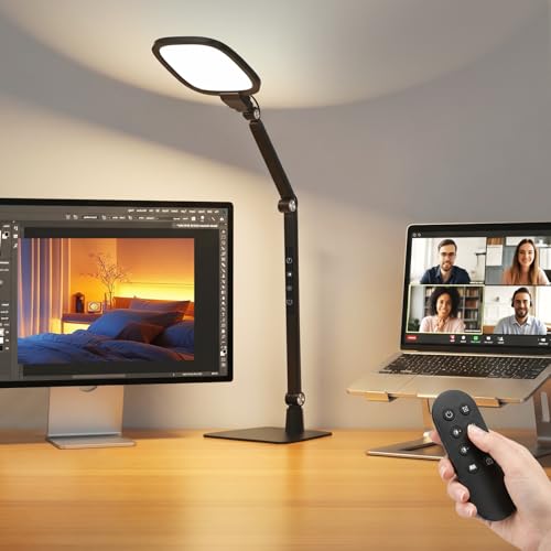 LED Desk Lamp for Home Office, Eye-Caring Computer Light, Dimmable Desk Light with Memory & Timer,5 Color 5 Brightness Table Lamp,18W Work Light for Video Calls, Conference, Reading, Study