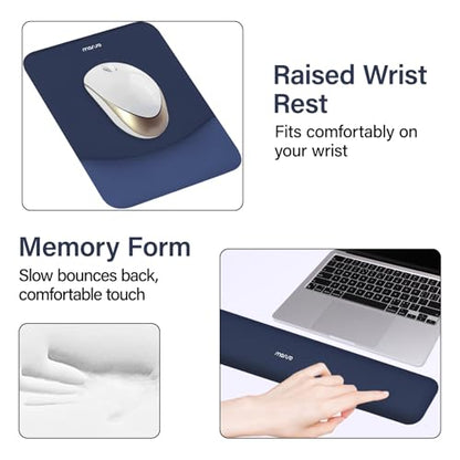 MOSISO Keyboard Mouse Pad Set, Large Gaming Mouse Pad&Rectangular Keyboard Wrist Rest&Mousepad with Wrist Rest&Coaster, Ergonomic Non-Slip&Easy Typing Pad with Curved Silicone Lining, Navy Blue - color: Navy Blue
