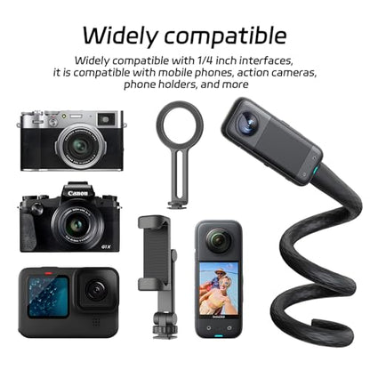 Magnetic Flexible Phone Mount Holder for iPhone and Action Camera, 20 Inch Long Arm Bendable Selfie Stick with 1/4 Screw Thread, Black Aluminum Alloy