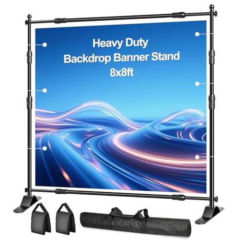 FUDESY Photo Backdrop Banner Stand, 8x8ft Adjustable Step and Repeat Stand | Heavy Duty, 8x8 Backdrop Stand, Telescopic Tube, Party, Display, Trade Show, Photography, Wedding, Photo Booth - size: 8x8ft