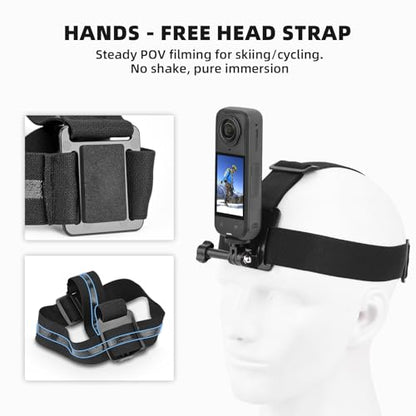 BRDRC Accessories Kit for Insta 360 X5 X4 Air, Chest Mount Head Strap Harness Backpack Clip Holder Wrist Strap, 360°Rotating Adapter + Quick Release for Insta360 One X5 X4 X3 X Camera Accessory Bundle