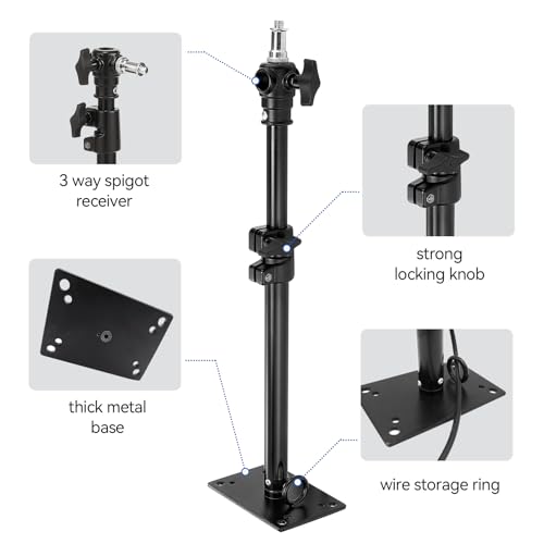 PHOCUS Photography Studio Wall Mount Boom Arm, 22 Inch Adjustable Camera Ceiling Mount Light Stand with 1/4" to 3/8" Threaded Stud for Video Ring Light, Monolight, Softbox, Flash (22 inch) - size: 22 inch