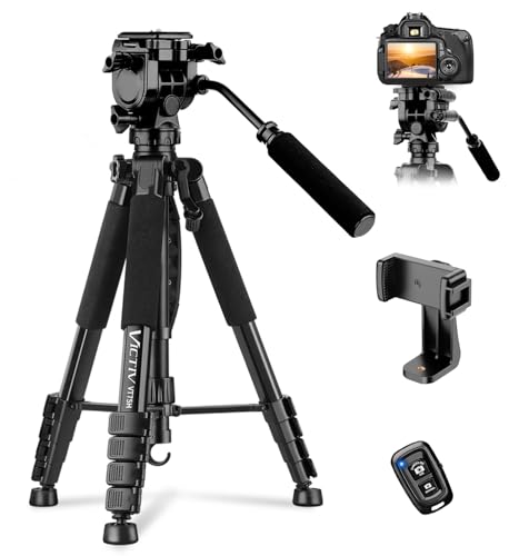 Camera Tripod, 75” Heavy Duty Tripod for Camera with Phone Holder and Travel Bag, Compatible with Video Camera, DSLR, Spotting Scopes, Camcorder, GoPro, Cell Phone, Max Load 16LB (Black) - color: Black, size: 75 Inch
