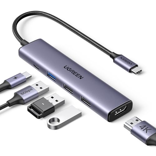UGREEN USB C Hub 5 in 1 Multiport USB Adapter 4K HDMI, 100W Power Delivery, 3 USB-A Data Ports, USB C Dongle for MacBook Pro/Air M5/M4/M3/M2/M1, iPad Pro, iMac, iPhone 16 Pro/Pro Max, XPS, Thinkpad