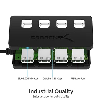SABRENT 4 Port USB 2.0 Data Hub with Individual LED lit Power Switches [Charging NOT Supported] for Mac & PC (HB-UMLS) (Pack of 2) - size: USB-A 4-Port (Pack of 2)