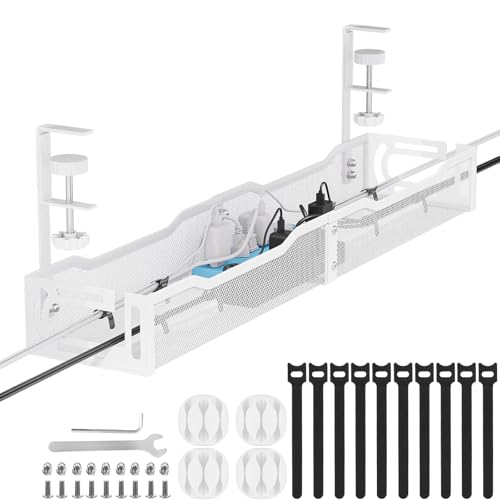 Cable Management, 25'' Cable Management Under Desk No Drill, Metal Cord Organizer with Clamp for Standing Desk, Cable Organizer for Home Office, White - color: White, size: 25'' (1 Pack)